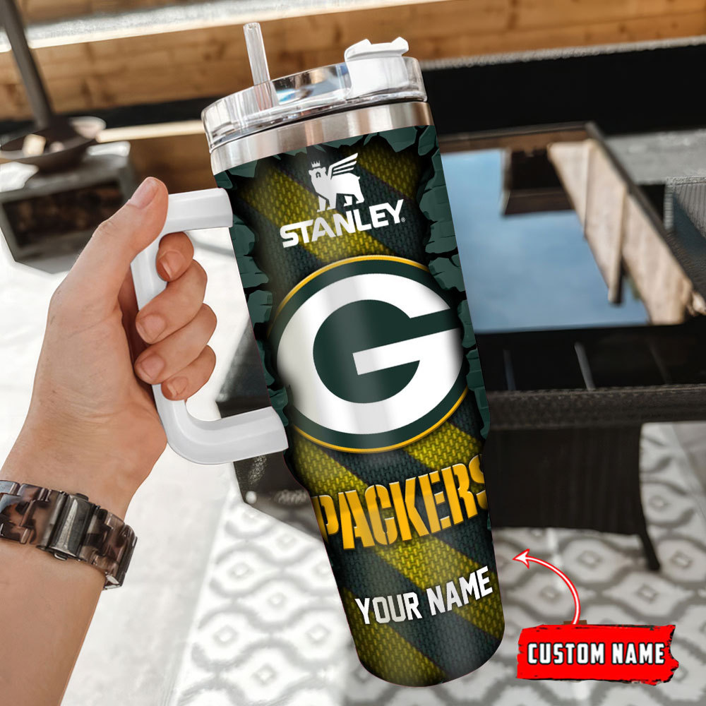 Custom Name Green Bay Packers Stanley Tumbler with Handle & Straw - Personalized Gift - Image 2