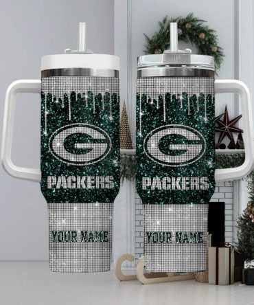 Personalized Glitter Football Team Tumbler with Handle & Straw - Custom Name