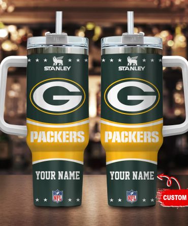 Customizable Green Bay Packers Tumbler with Handle - Personalized NFL Drinkware