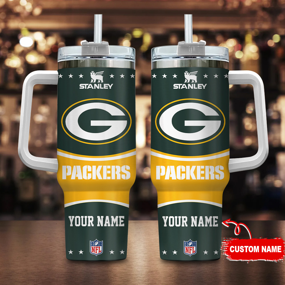 Customizable Green Bay Packers Tumbler with Handle - Personalized NFL Drinkware