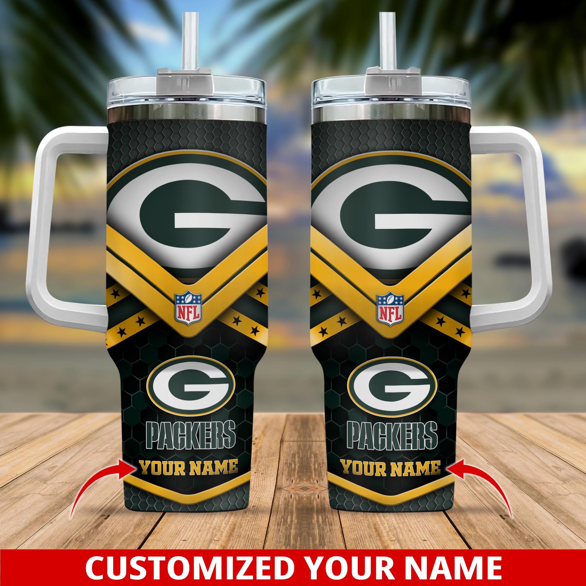 Customizable Green Bay Packers Tumbler with Handle - Perfect Gift for NFL Fans