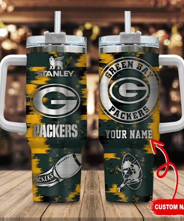 Custom Green Bay Packers Tumbler with Handle & Straw - Personalized Name