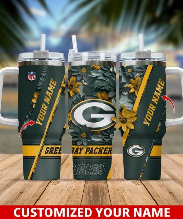 Personalized Green Bay Packers Tumbler with Handle - Custom Name Gift