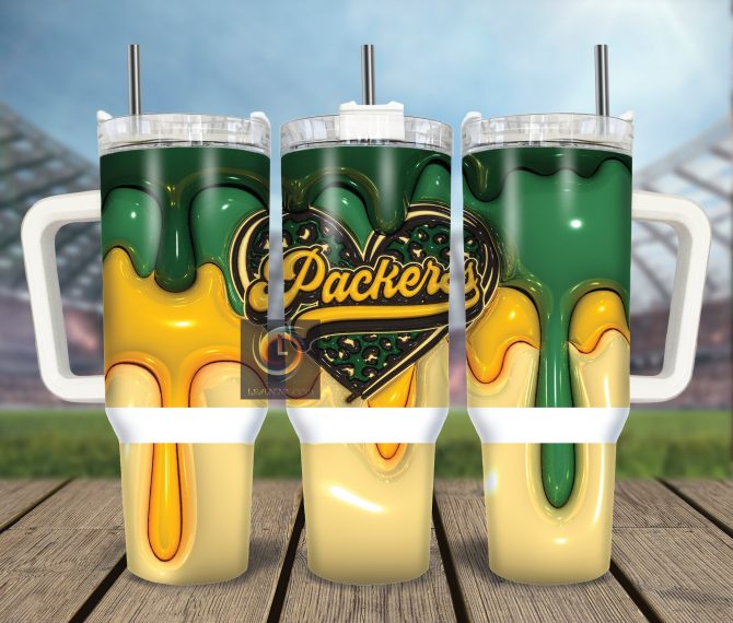 Vibrant Green & Gold Heart Tumbler with Handle and Straw - Perfect Gift