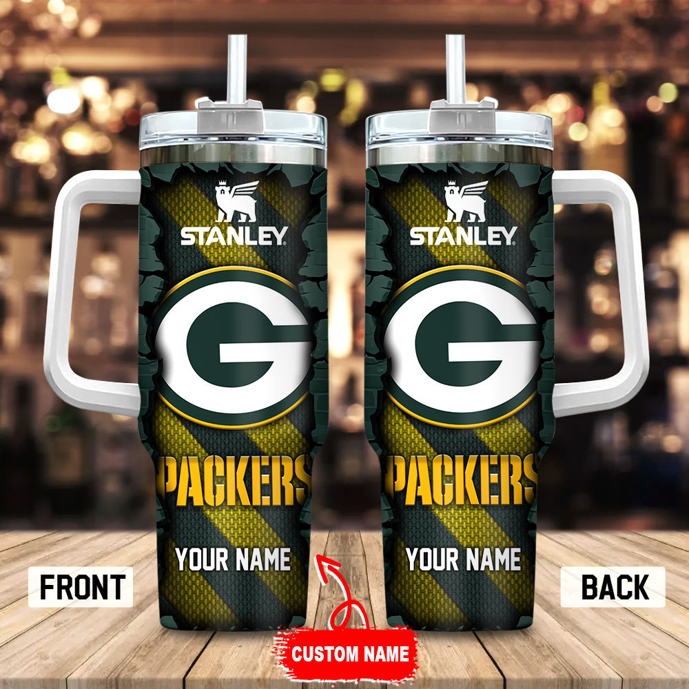 Custom Name Green Bay Packers Stanley Tumbler with Handle & Straw - Personalized Gift