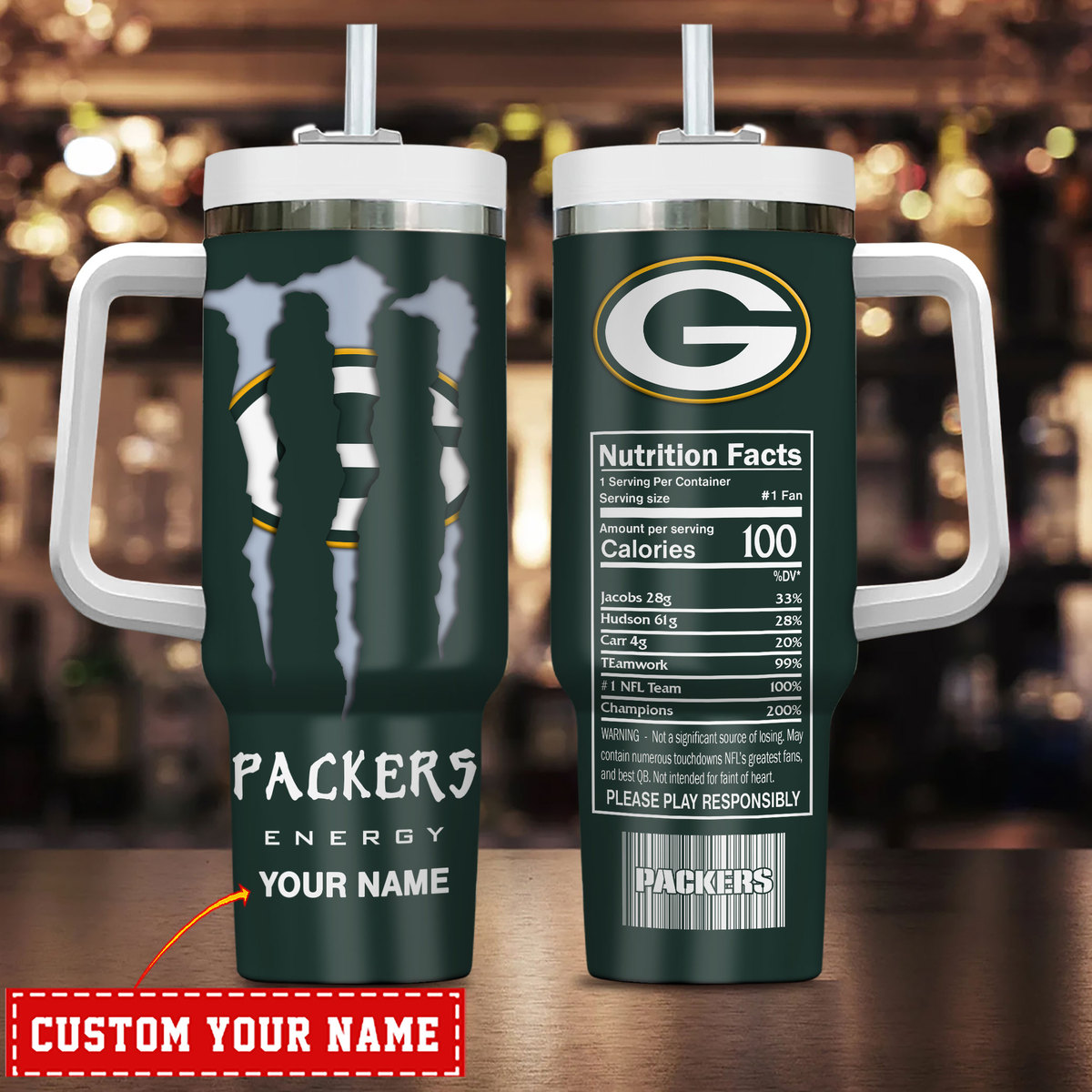 Custom Green Bay Packers Stainless Steel Tumbler - Personalize Your Name