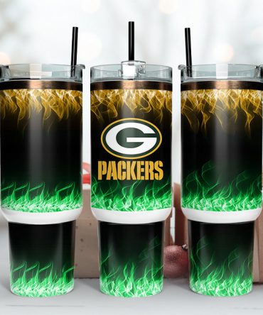 Green Bay Packers Flame Design Insulated Tumbler with Handle & Straw