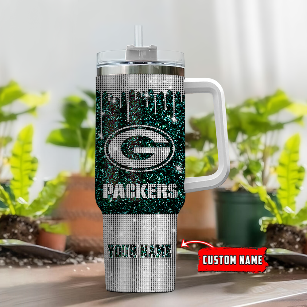 Custom Glitter Green Bay Tumbler - Personalized Name & Logo Design - Image 2