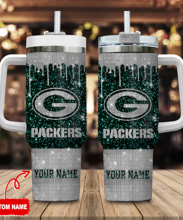 Custom Glitter Green Bay Tumbler - Personalized Name & Logo Design
