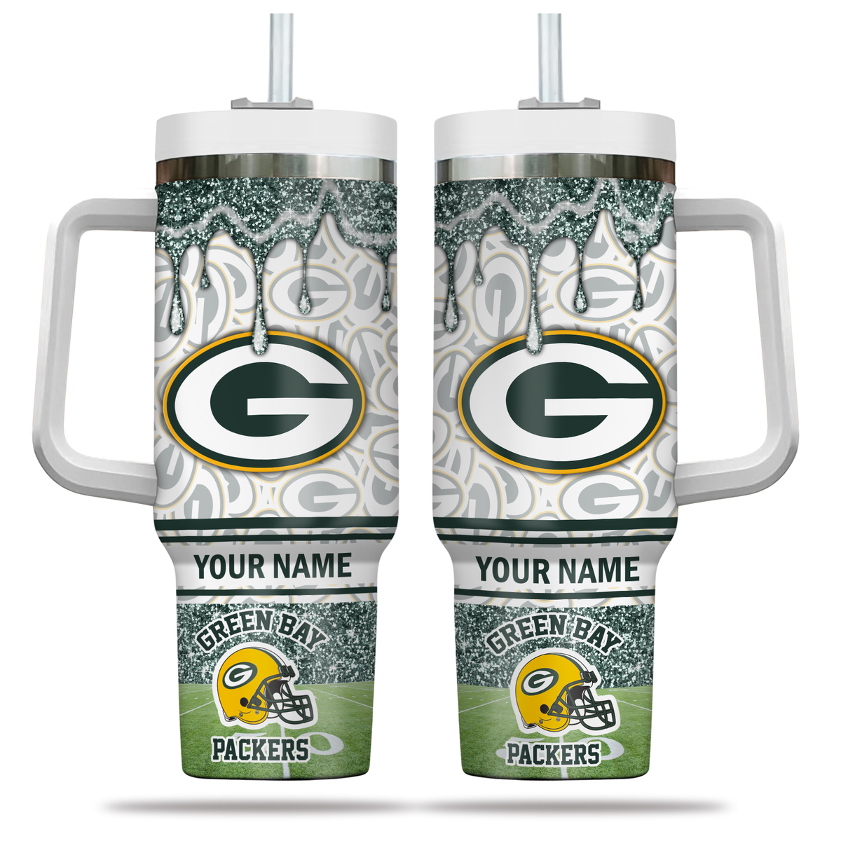 Custom Green Bay Packers Tumbler with Handle - Personalized Name Gift - Image 2