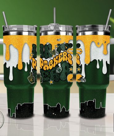 Vibrant Green & Gold 40oz Tumbler with Lid and Straw - Perfect Gift for Fans