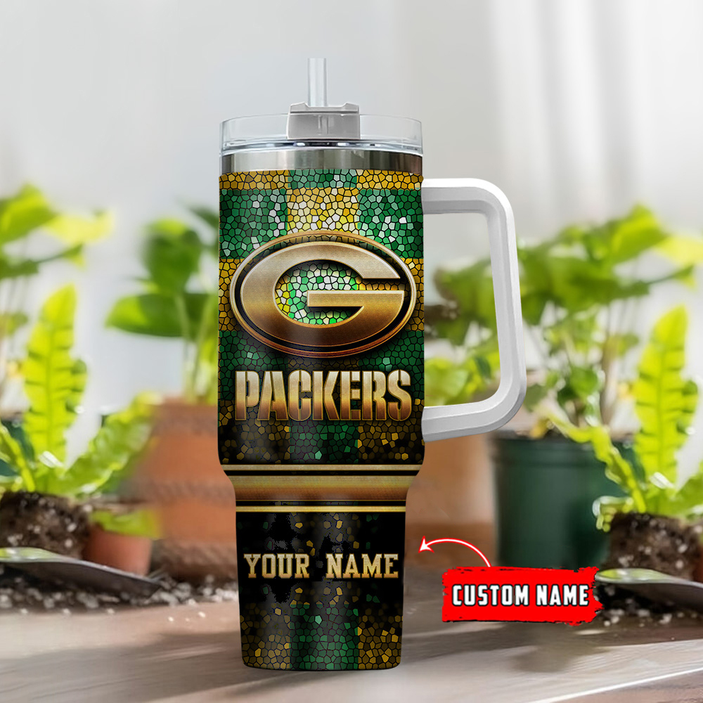 Custom Green Bay Packers Tumbler with Handle - Personalized Fan Gift - Image 2