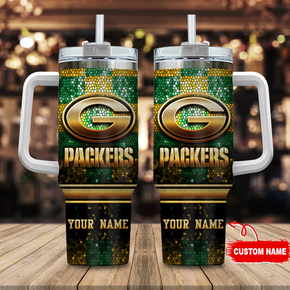 Custom Green Bay Packers Tumbler with Handle - Personalized Fan Gift