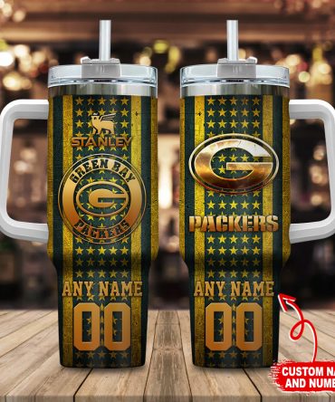 Custom Green Bay Football Insulated Tumbler with Handle - Personalized Name & Number