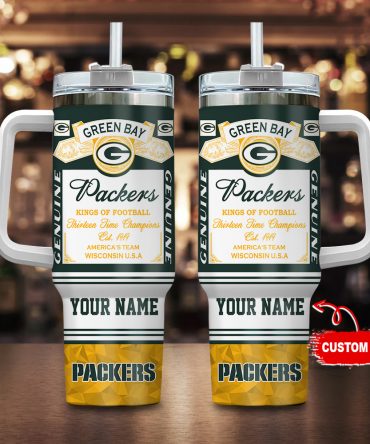 Custom Green Bay Packers Tumbler - Personalized NFL Fan Mug with Straw & Handle