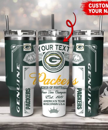 Customizable Green Bay Fan Tumbler with Handle - Personalized Name & Logo