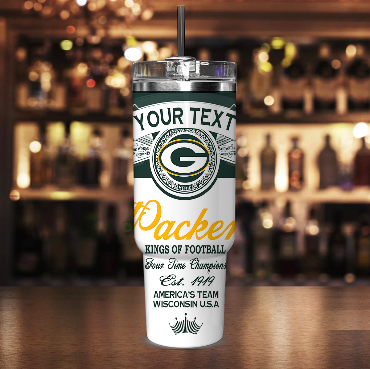 Customizable Green Bay Fan Tumbler with Handle - Personalized Name & Logo - Image 2