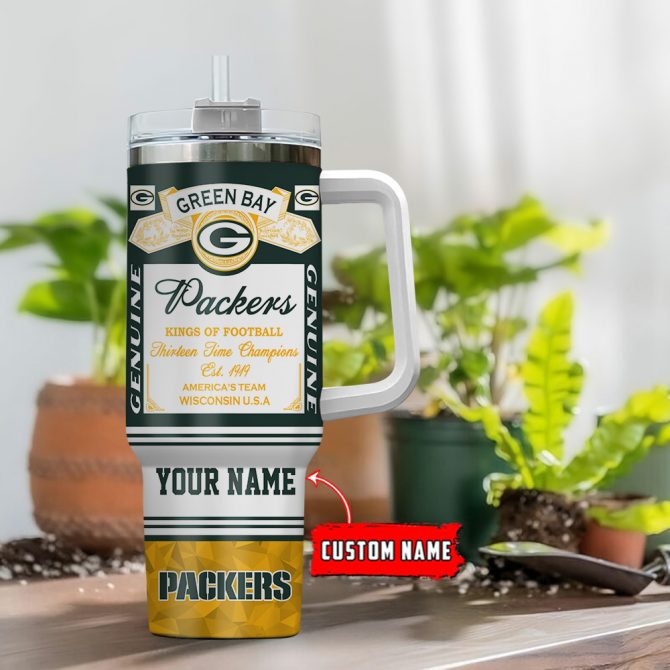Custom Green Bay Packers Tumbler - Personalized NFL Fan Mug with Straw & Handle - Image 2