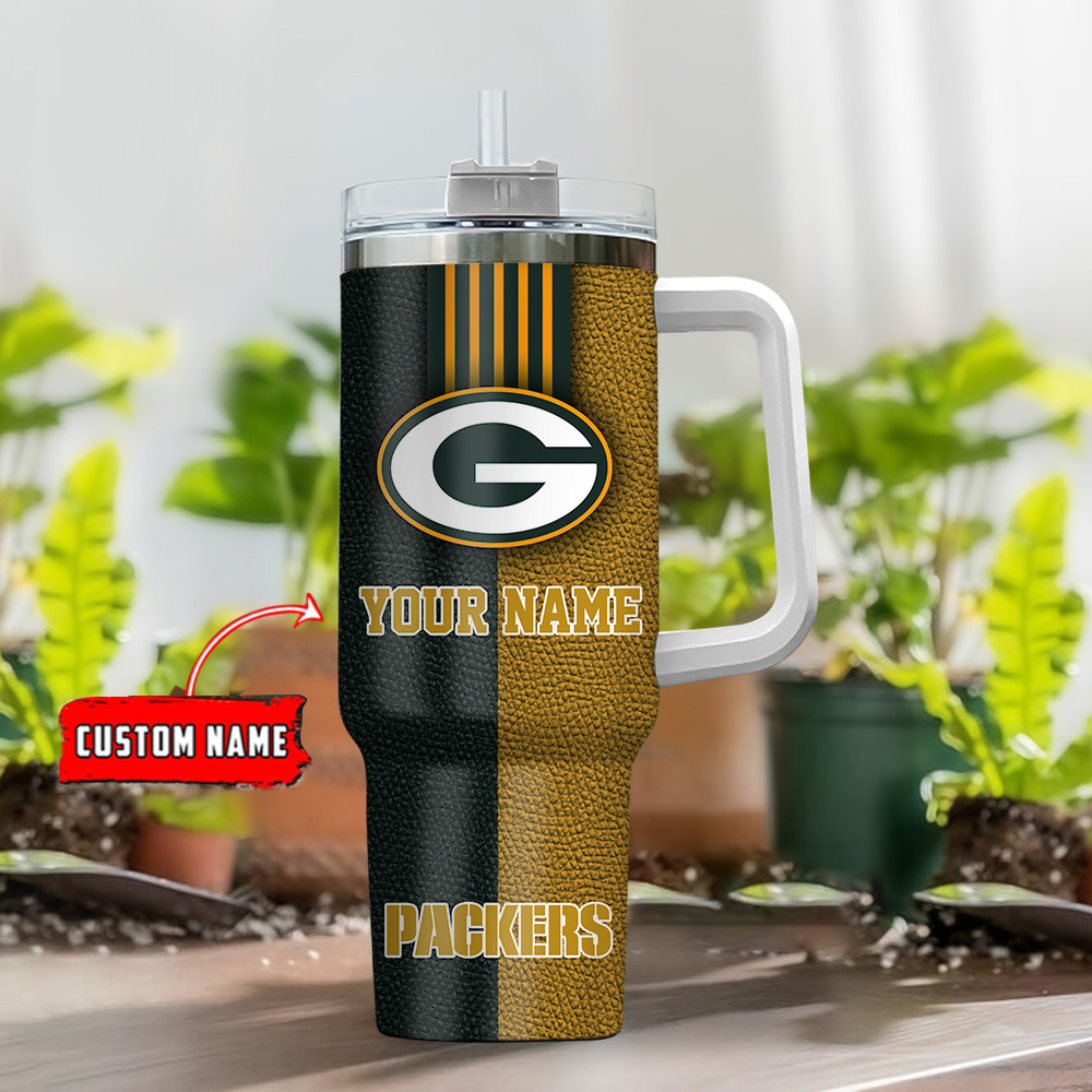 Custom Name Green Bay Packers Tumbler with Handle & Straw - Perfect Gift for Fans - Image 2