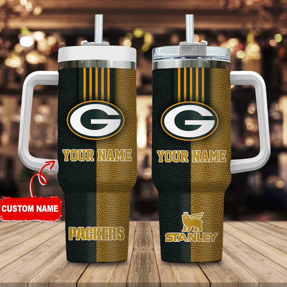 Custom Name Green Bay Packers Tumbler with Handle & Straw - Perfect Gift for Fans