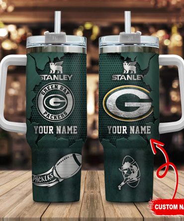 Custom Green Bay Packers Personalized Stanley Tumbler with Handle & Straw