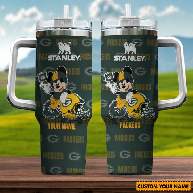 Custom Green Bay Packers Mickey Mouse Stanley Tumbler with Handle - Personalized Gift