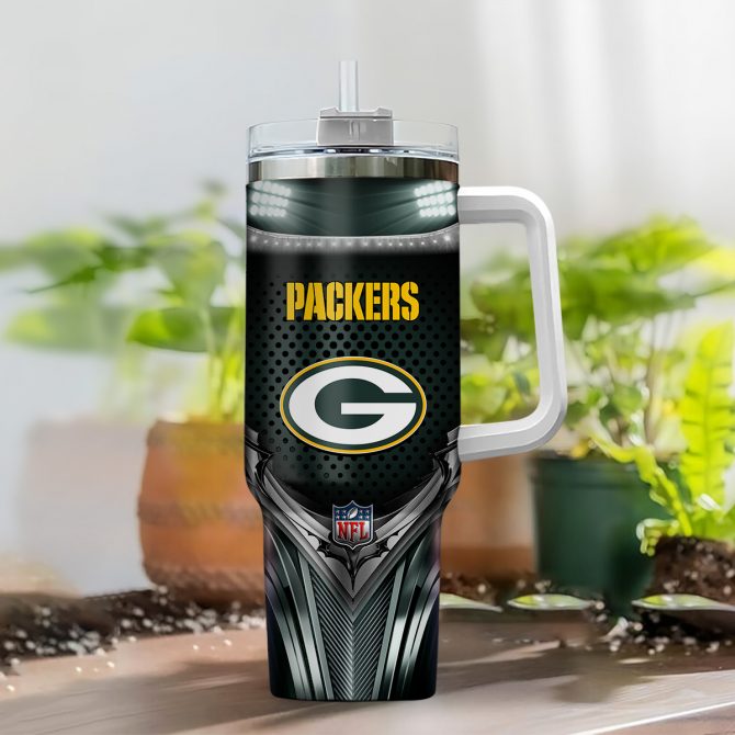 Personalized Packers Fan Tumbler with Handle & Straw - Custom Name Gift - Image 2