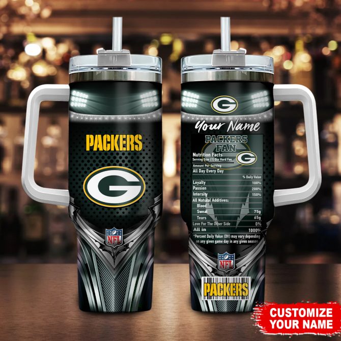 Personalized Packers Fan Tumbler with Handle & Straw - Custom Name Gift