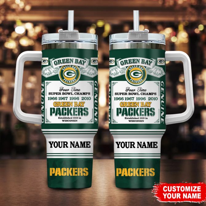 Custom Green Bay Packers Super Bowl Champs Tumbler with Handle