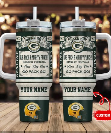 Custom Green Bay Football Tumbler with Handle - Personalized Gift for Fans