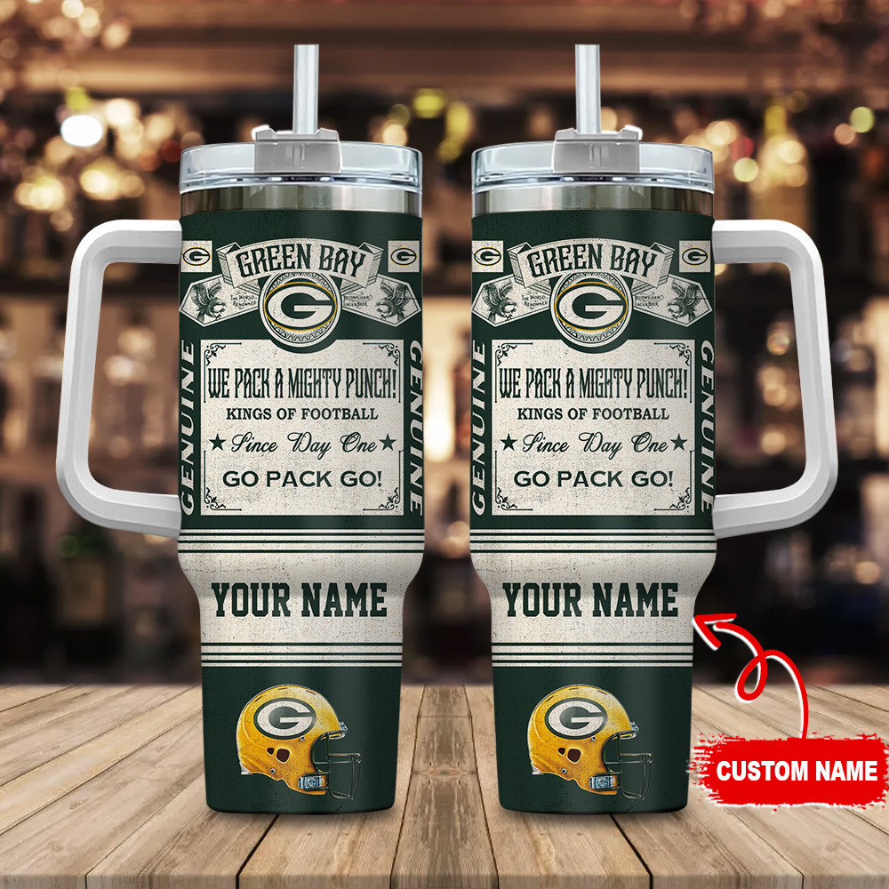 Custom Green Bay Football Tumbler with Handle - Personalized Gift for Fans