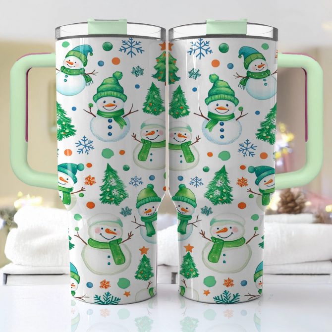 Green Snowman Wonderland Christmas Custom Stanley Quencher 40oz Stainless Steel Tumbler With Handle - Image 3