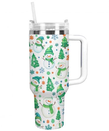 Green Snowman Wonderland Christmas Custom Stanley Quencher 40oz Stainless Steel Tumbler With Handle