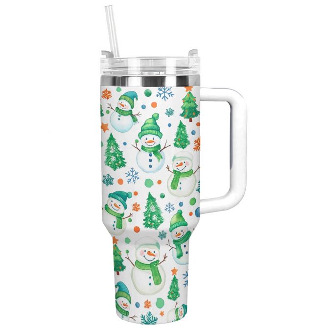 Green Snowman Wonderland Christmas Custom Stanley Quencher 40oz Stainless Steel Tumbler With Handle
