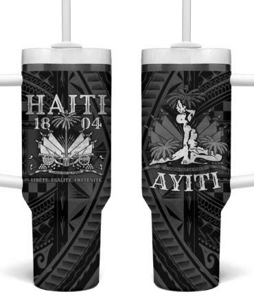 Haiti 1804 Polynesian Silver Neg Maron Custom Stanley Quencher 40oz Stainless Steel Tumbler With Handle