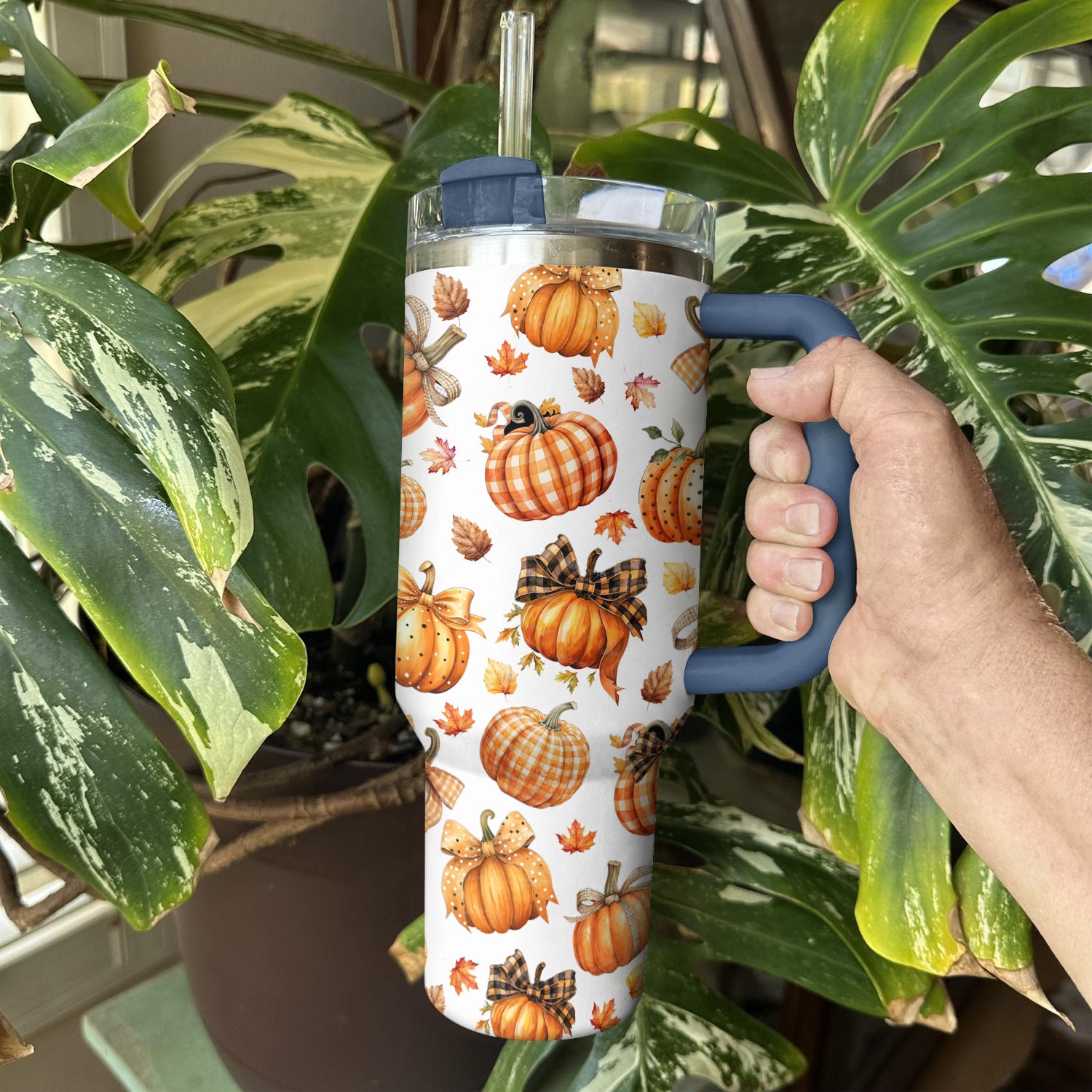 Autumn Pumpkin Tumbler with Handle - Perfect for Fall Beverages - Image 2