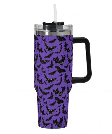 Spooky Bat Pattern Insulated Tumbler with Straw - Perfect for Halloween!