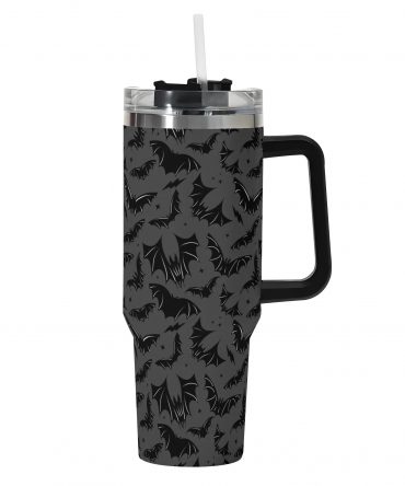 Spooky Bat Pattern Insulated Tumbler with Straw - Perfect for Halloween!