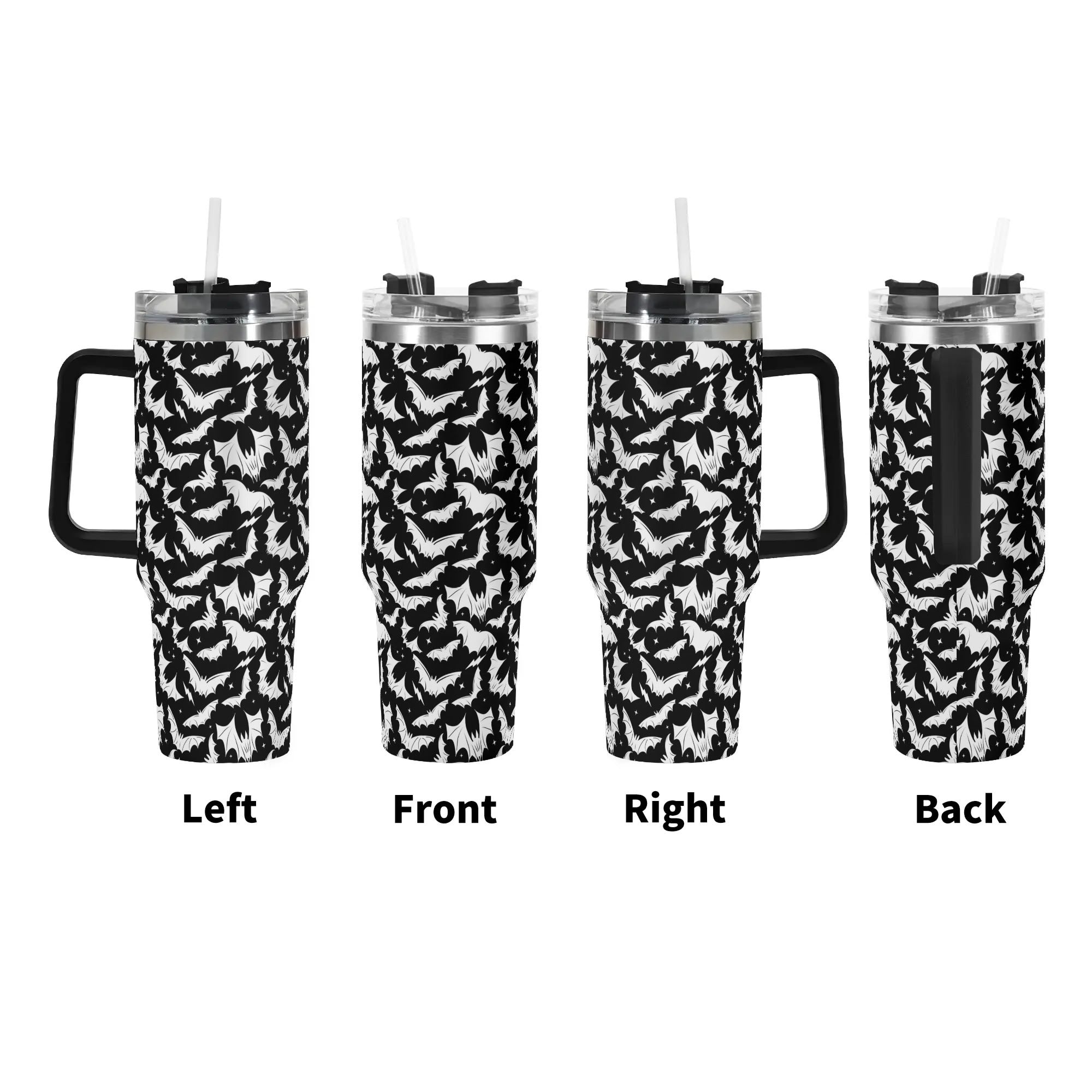 Spooky Bat Pattern Travel Mug - Insulated, Leak-Proof, 16oz - Image 3