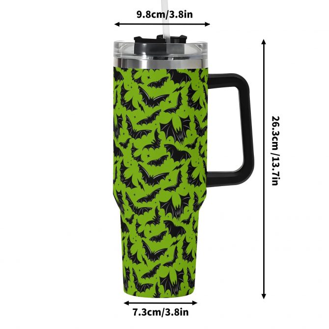 Spooky Bat Pattern Travel Mug with Handle - Insulated Tumbler for Hot & Cold Drinks - Image 6