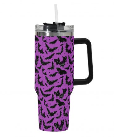 Stylish Purple Bat Pattern Tumbler with Handle - Perfect for Halloween & Everyday Use