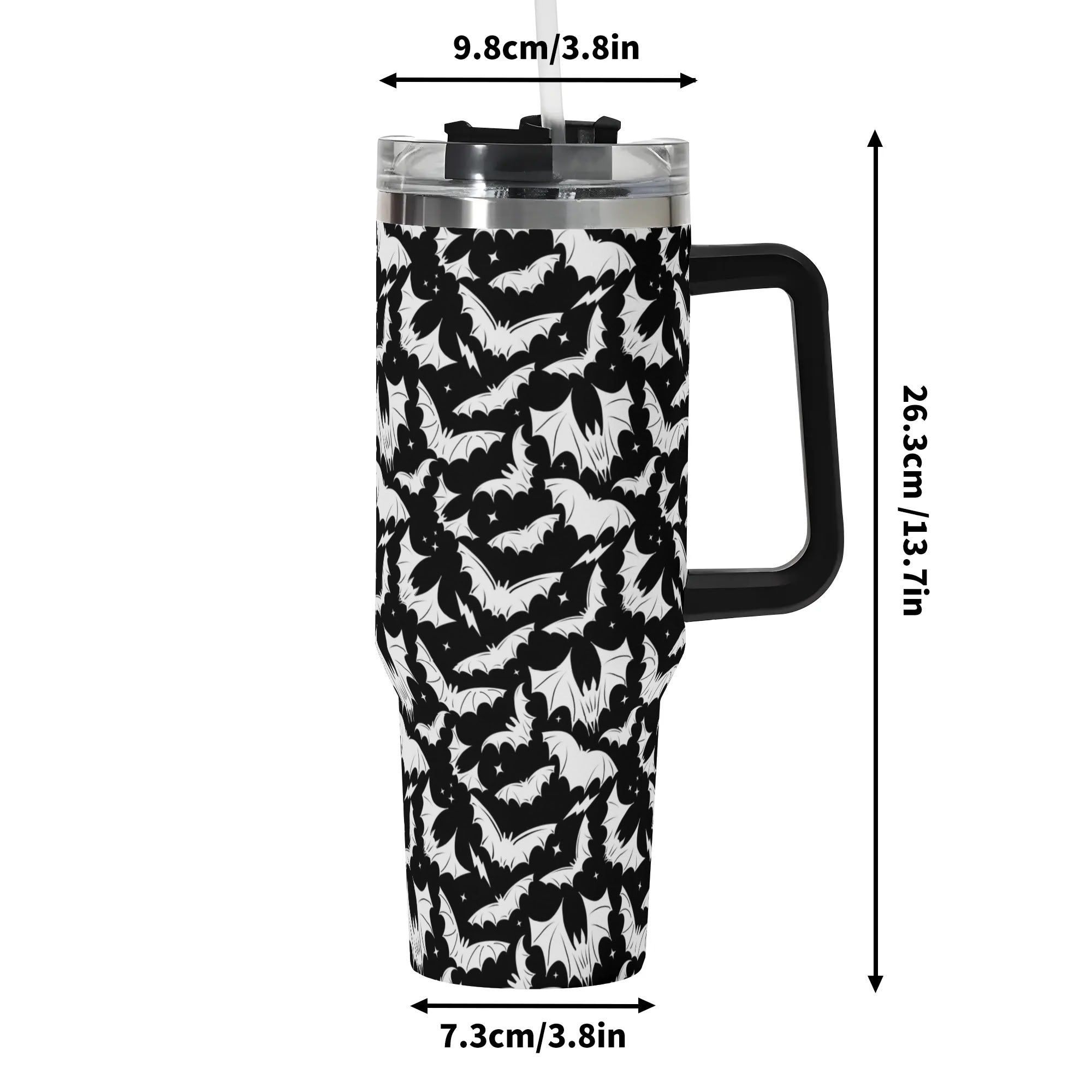 Spooky Bat Pattern Travel Mug - Insulated, Leak-Proof, 16oz - Image 6