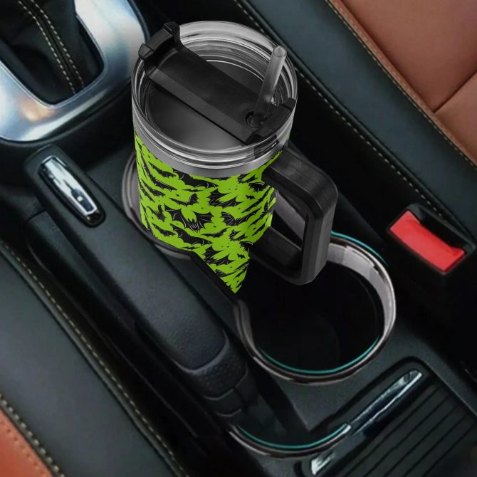 Spooky Bat Pattern Travel Mug with Handle - Insulated Tumbler for Hot & Cold Drinks - Image 4
