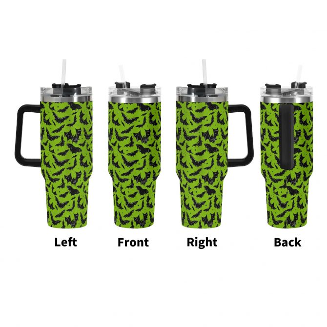 Spooky Bat Pattern Travel Mug with Handle - Insulated Tumbler for Hot & Cold Drinks - Image 3