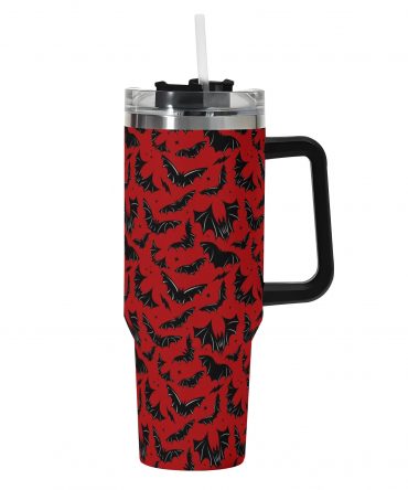 Spooky Bat Print Insulated Travel Mug with Handle - Perfect for Halloween