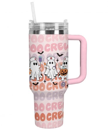 Spooky Sips: Halloween Ghost Tumbler with Straw & Handle - 40oz