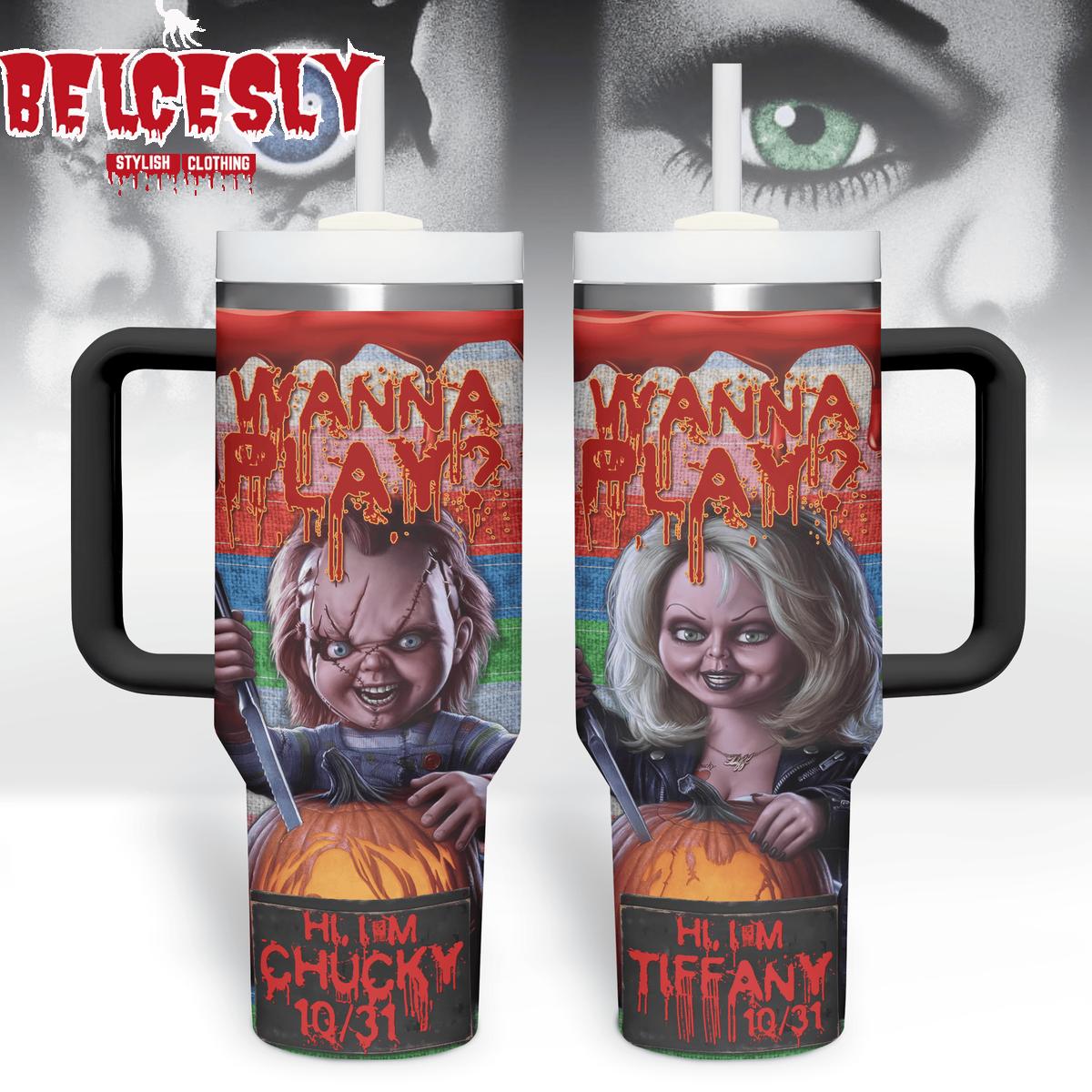 Horror Movie Inspired Stainless Steel Tumbler - Chucky & Tiffany Design
