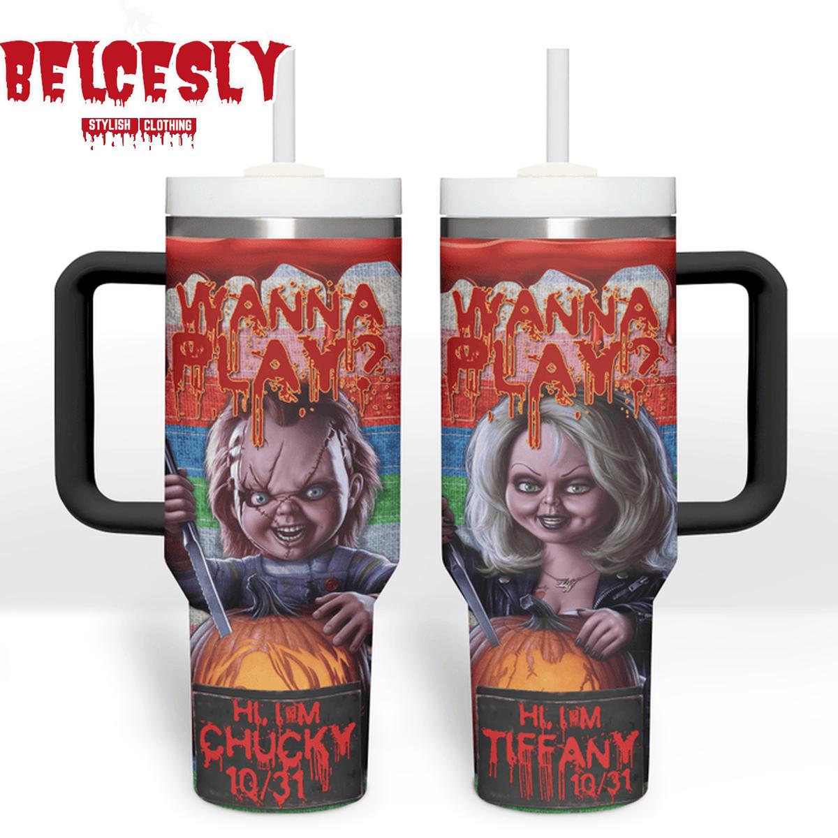 Horror Movie Inspired Stainless Steel Tumbler - Chucky & Tiffany Design - Image 2