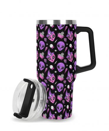 Cosmic Alien Travel Mug - Insulated, Spill-Proof with Fun Galactic Design
