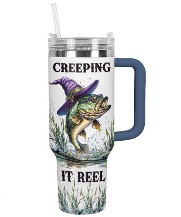 Creeping It Reel Fishing Tumbler with Straw - Fun Halloween Gift